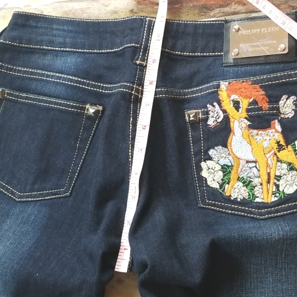 BAMBI PHILIPP PLEIN Glitzy DISNEY Patch Applique Pockets Ltd Ed Denim Jeans 29 - Picture 4 of 16